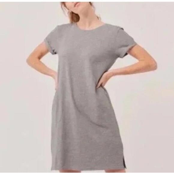 Pact Organics Rolled Sleeve Keyhole Back T-Shirt Dress In Gray Women's Size XL - Picture 1 of 7